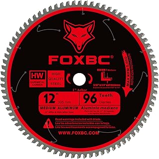 FOXBC 12 Inch Saw Blade 96-Tooth TCG for Aluminum Non-Ferrous Metal & Plastic Cutting with 1-Inch Arbor