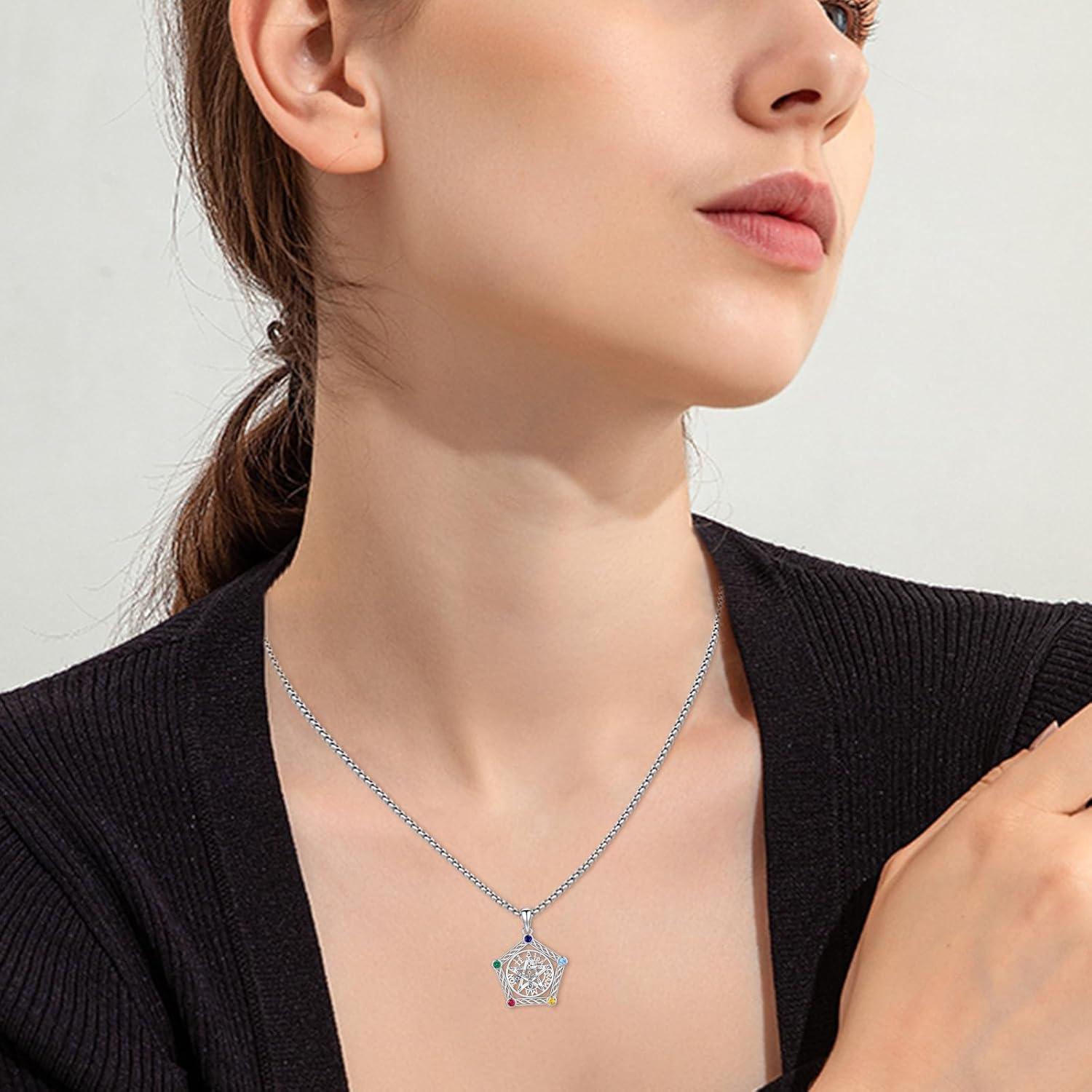 Tetragrammaton Necklace 925 Sterling Silver Wiccan Protection Amulet Pentagram Celtic Knot Pendant with CZ Wiccan Pagan Jewelry for Women Men 20+2" - Image 3