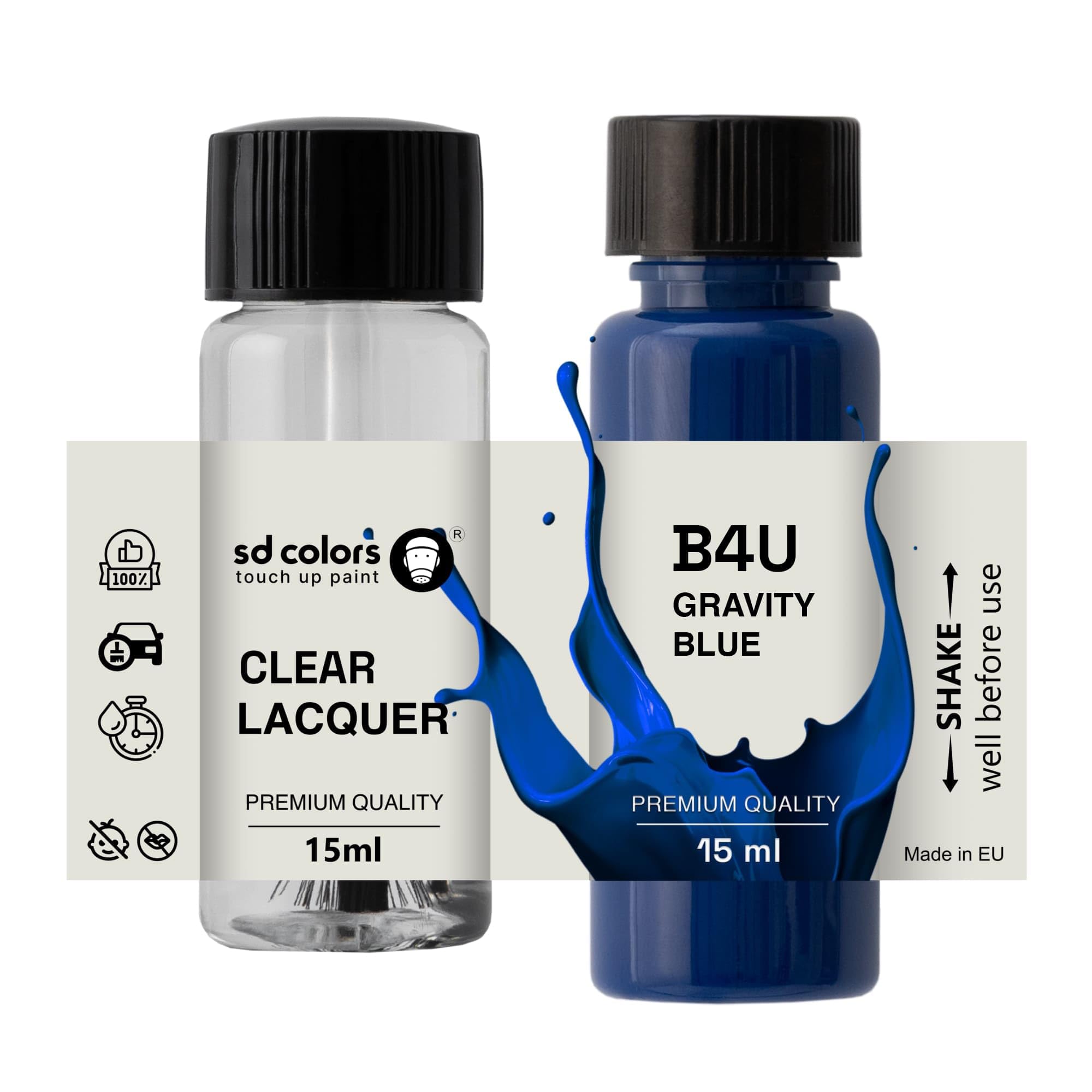 Sd Colors Paint+Lacquer Gravity Blue B4u New Touch Up Paint 15 Ml Repair Scratch Chip Brush Color Code B4u Gravity Blue (Paint+Lacquer)