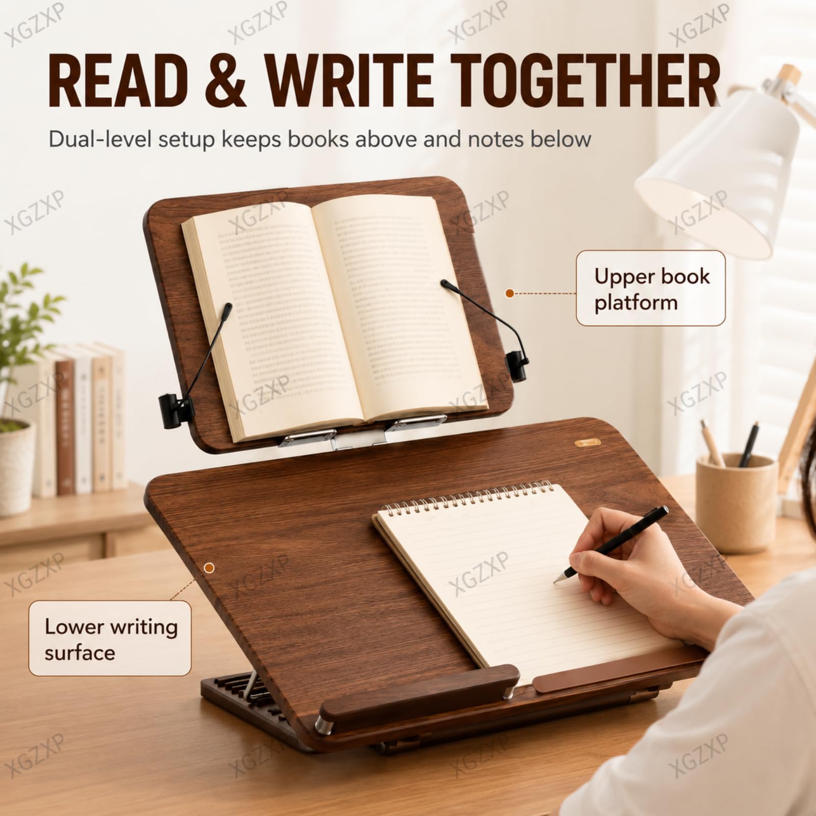 Soporte De Escritura Plegable con Inclinación Ajustable, Atril para Libros, Superficie De Escritura Superior Ajustable A 270° E Inferior De 8 Niveles con Pinzas para Right