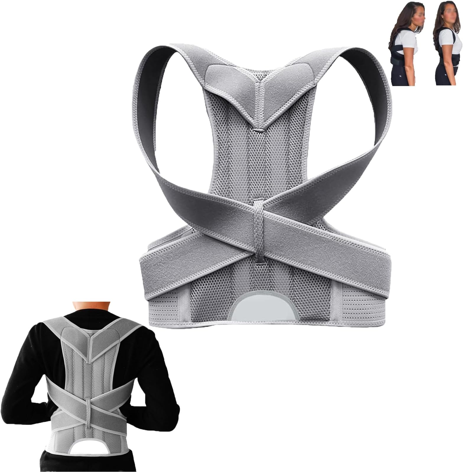 lkujiop Callixe Back Brace, Posture Lobster, Callixe Back Brace Posture Corrector, Adjustable Back Posture Belt, Upgraded Back Brace - Pain-Free Posture, Back Neck Hump Corrector (XXX-Large, Gray)