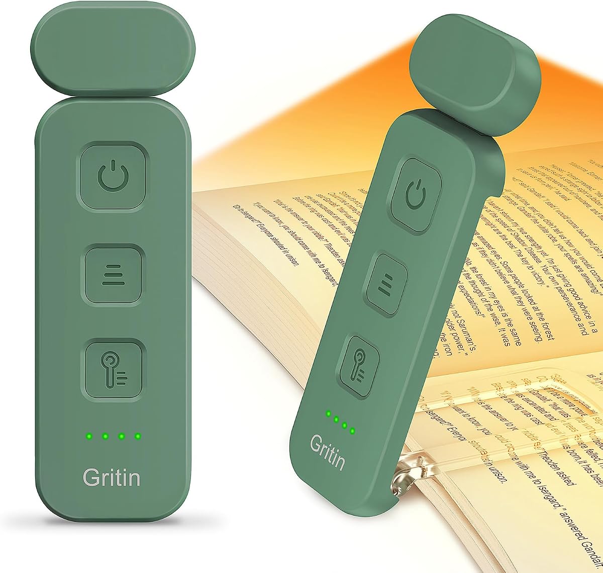 Reading Light, Rechargeable Book Light for Reading in Bed | Eye Caring 3 Color Temperatures, 5-Level Dimmable Brightness, Long Lasting, Compact Size Clip on Book Lamp-Dark Green