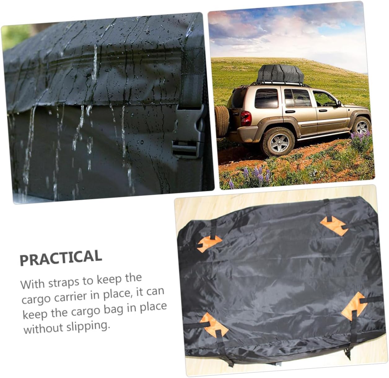 Car Cargo Roof Bag with Non-Slip Mat Oxford Vehicle Rooftop Carrier Luggage Storage for Travel Fits Cars with Without Roof Rack Secure Strap Design