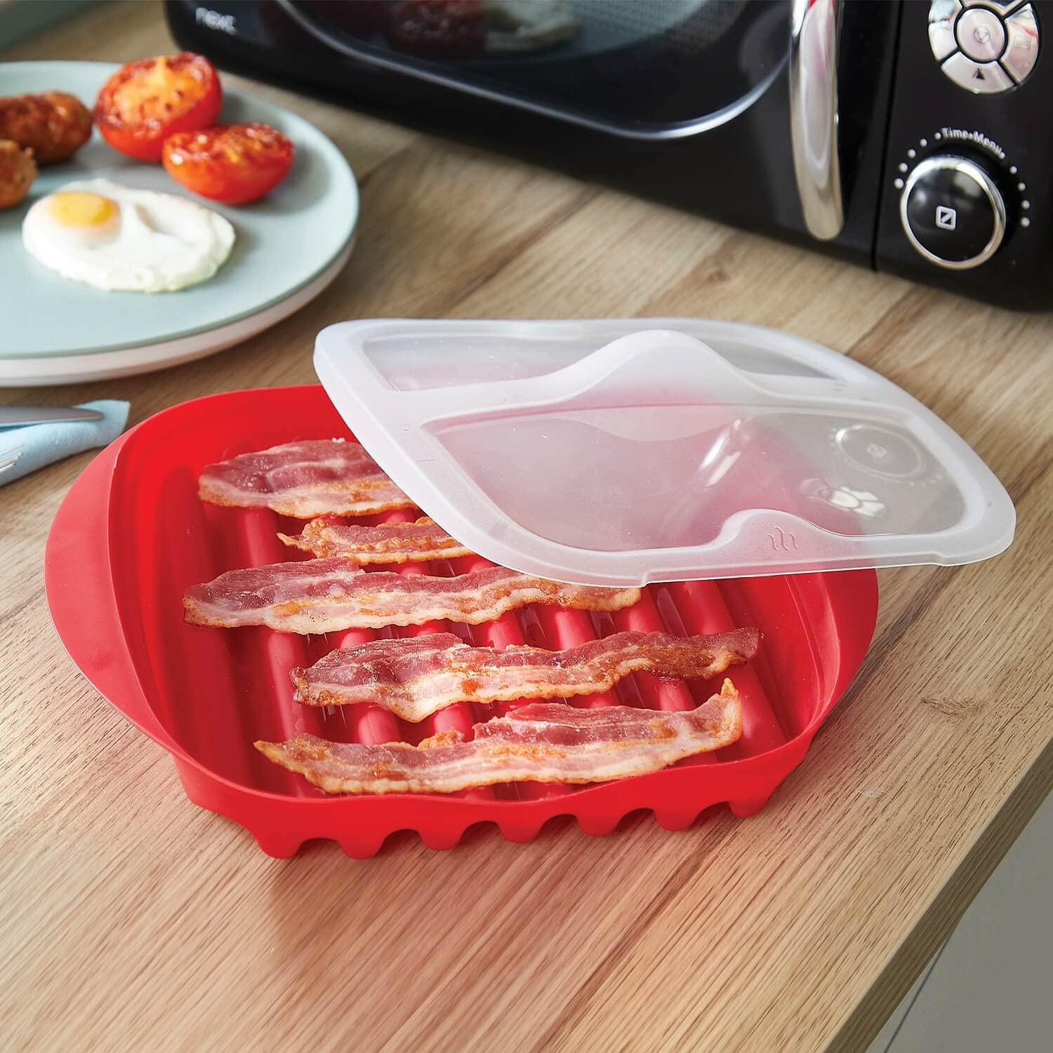Coopers of Stortford - Microwave Bacon Crisper, Quick, Crispy-Cooked Bacon without the Mess - Microwave Bacon Cooker, Suitable as Bacon Storage Box for Fridge - 6.8cm 27.5cm x 24.5cm