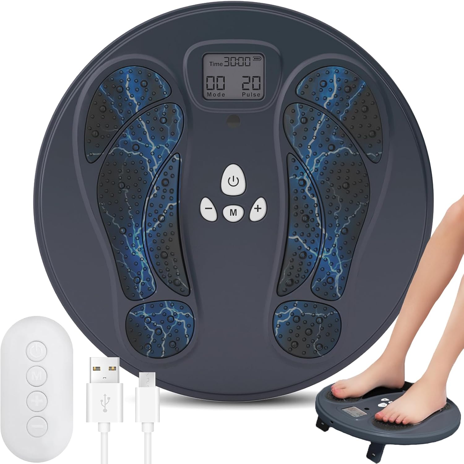 FDA Cleared - Electronic Muscle Stimulator For Neuropathy Foot leg Massage, EMS Foot Massager for Pain Relief & Muscle Relaxation, PMS/TENS Feet Stimulator for Circulation, For Dad Mum Elder Gifts
