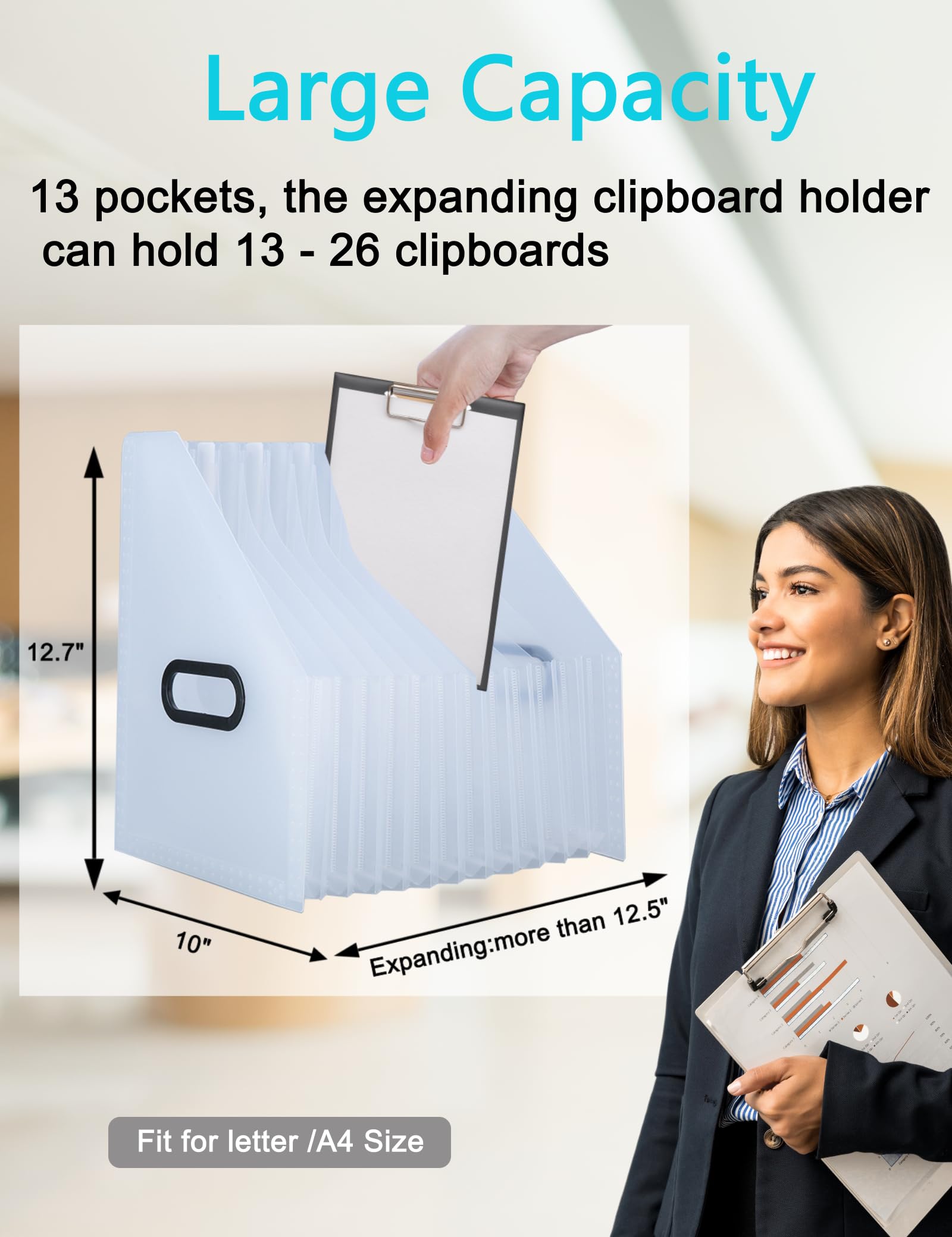 Portablocco – Portablocco espandibile a forma di fisarmonica, portablocco verticale, piccolo organizer da scrivania per scuola, casa e ufficio, indispensabile in classe (bianco)