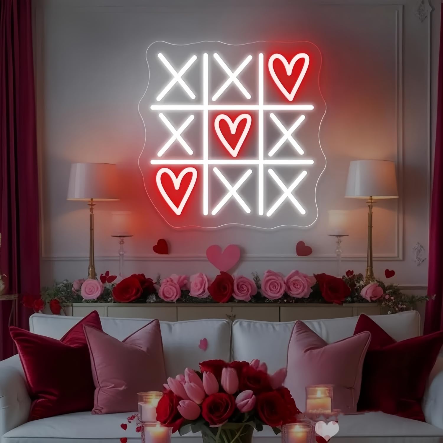 Love Tic Tac Toe LED Neon Sign Transparent Acrylic Light Decor for Wedding Birthday Party Wall Home Bedroom Room Art Decoration with USB Light Modulator 5V