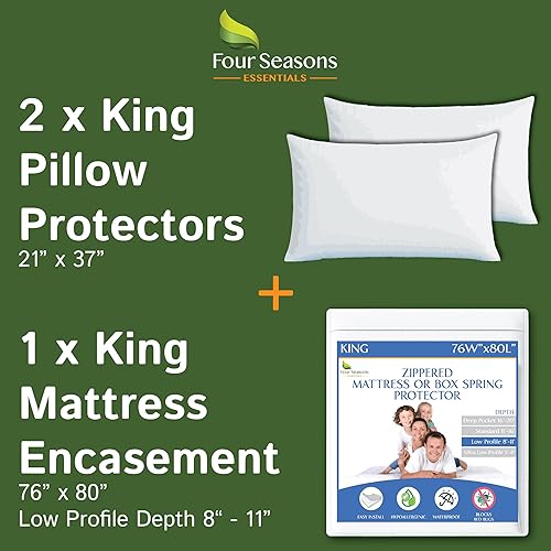 Paquete - 2 artículos Protector de colchón King con cremallera (9") + protectores de almohada impermeables King (2PC)