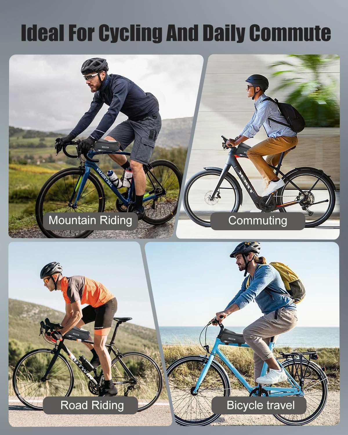 Bike Phone Bag, Waterproof Top Tube Bicycle Front Frame Bag with TPU Touch, EVA Hard Shell Bike Phone Holder Bag 1.9L Large Capacity Cycling Pouch for Phones Under 7", E-Bike Accessories