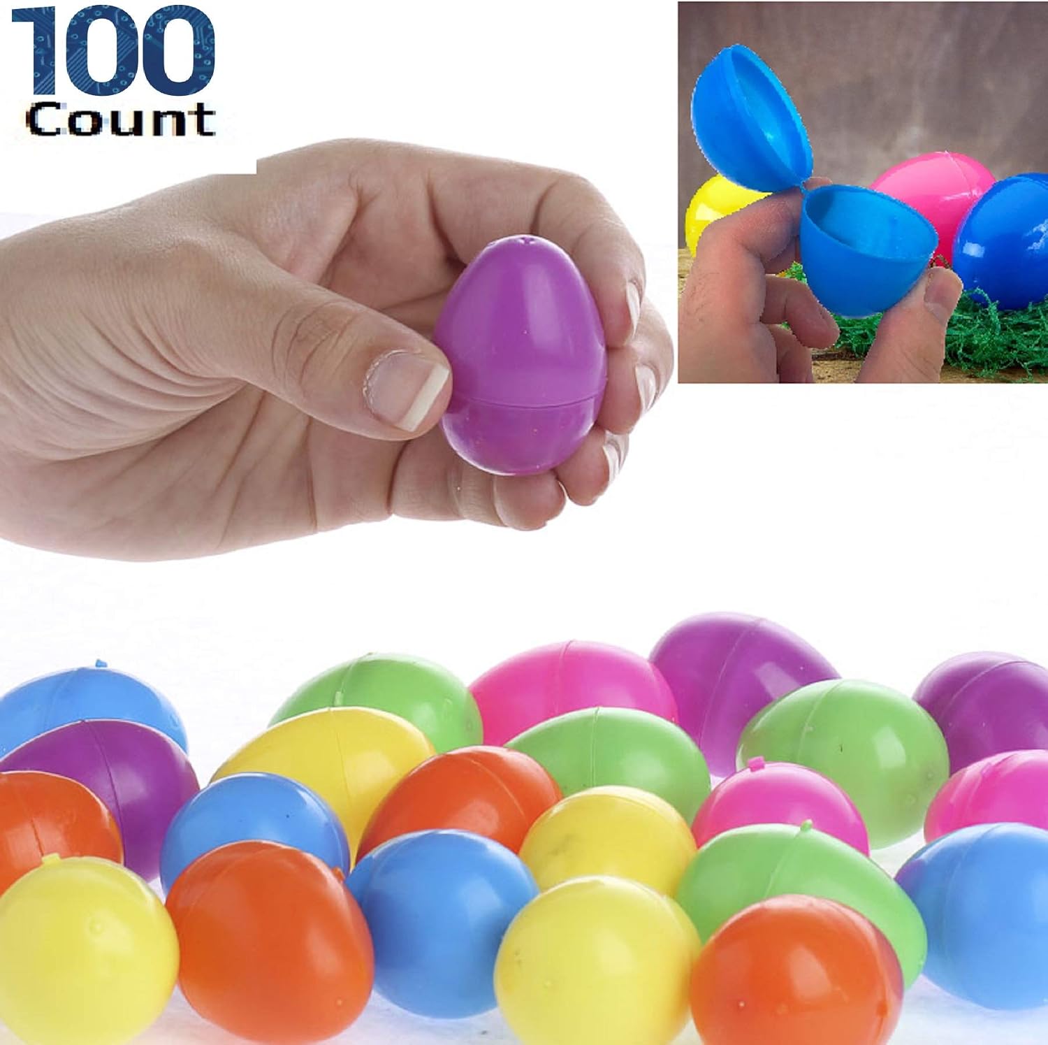 Prextex Easter Eggs 100 count, Bulk Plastic Easter Eggs, Hinged Unfilled Easter Eggs In Polly Bag Easter Egg Hunt