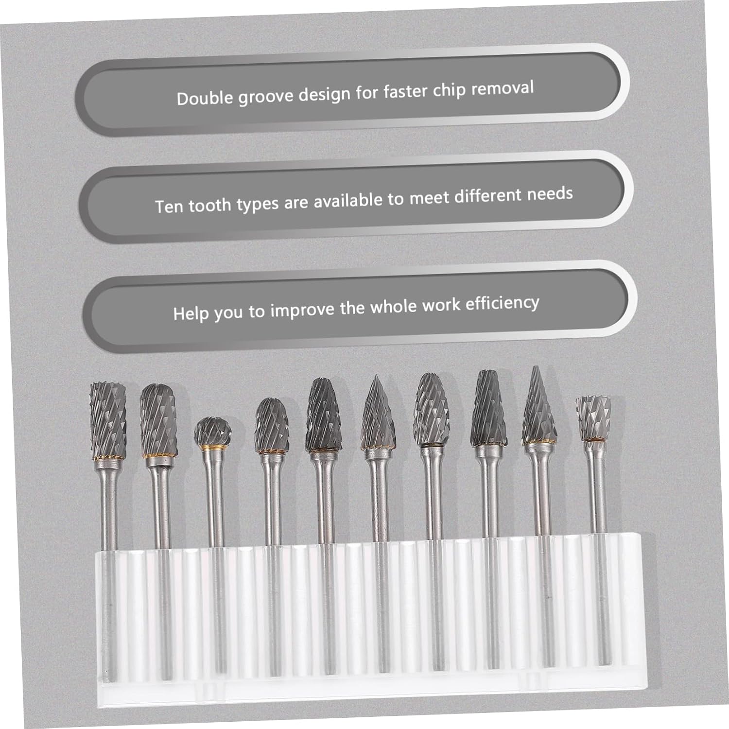 Mikikit 10pcs Rotary Files Crafts Carving Grinding Tools Polishing Rotating Files Tungsten Carbide Burr