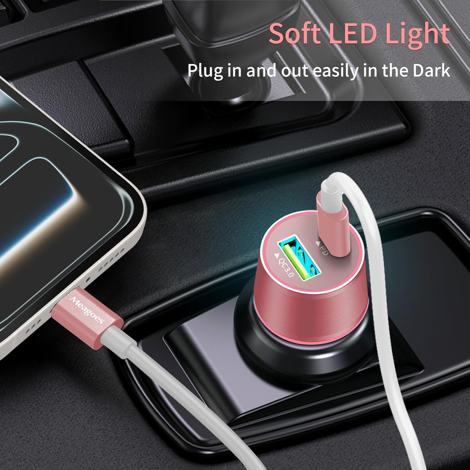 67.5W Pink Car Charger USB C Super Fast Charging, 45W USBC&QC3.0 Port Block for iPhone 17 Pro Max/Air/16/15/iPad, Samsung S25 Android Cell Phone, Dual 12V Cigarette Lighter Adapter+3.3 ft Type C Cable - Image 6