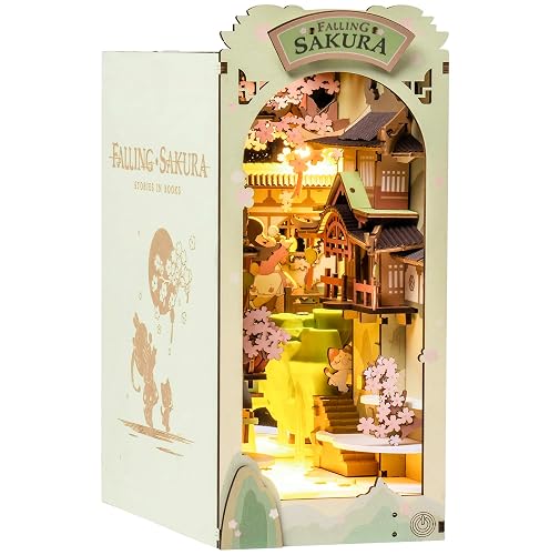 Rolife DIY Book Nook Kit Falling Sakura, DIY Miniature Booknook Kit Creative Decorative Bookend Bookshelf Insert 3D Puzzle for Adults, Halloween/Christmas Decorations/Gifts for Adults (Falling Sakura)