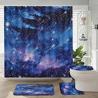 Abstract Watercolor Meteor Bathroom Set with Shower Curtain and Rugs, Vintage Country Landscape Bathroom Shower Curtain Set with Rug, Bath Mat, U-Shaped Floor Mat