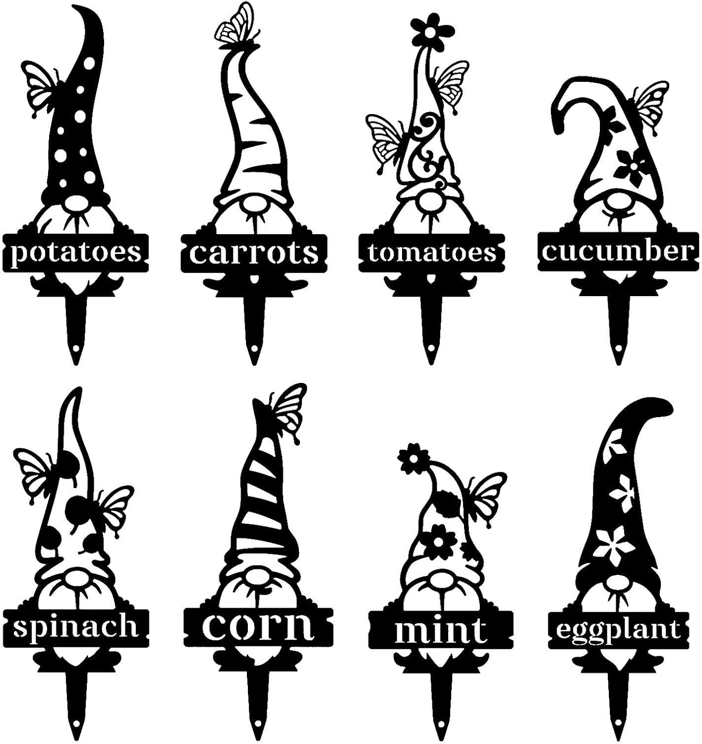 1/8pcs Garden Gnomes Plant Labels ? 12.9" Iron Vegetables Name Markers for Plants