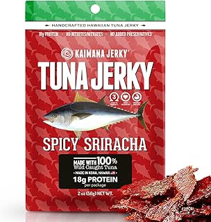 Kaimana Ahi Tuna Jerky Sriracha 2 Ounce - Paleo Style - Premium Fish Jerky Made in the USA. High in Omega 3's, All Natural and Wild Caught (2 Ounce (Pack of 1), (Sriracha)