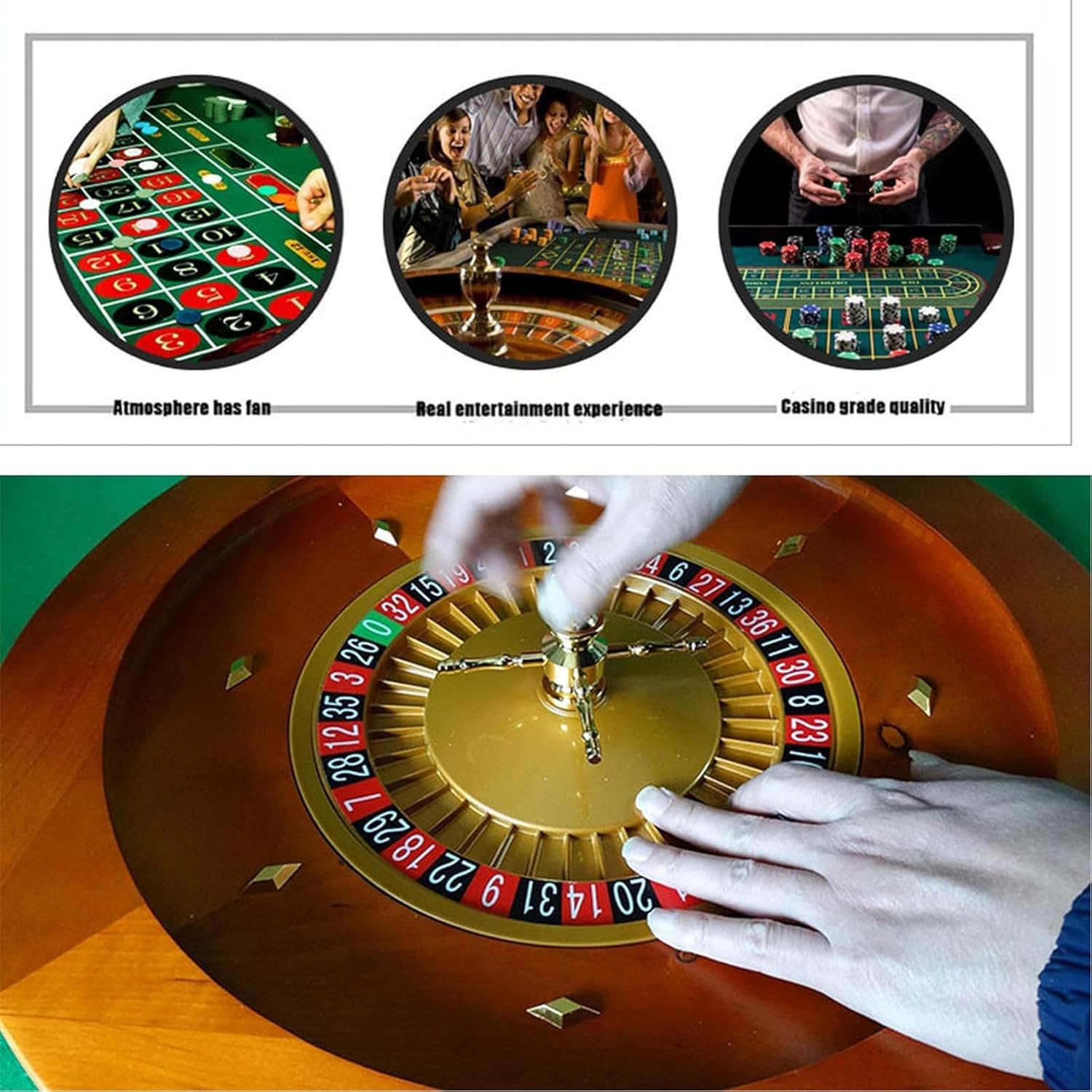 Deluxe Roulette Wheel Set,18inch Wooden Roulette Game Table Set for Adults,Smooth Spinning Action,Great for Family Game Night or Professional Use