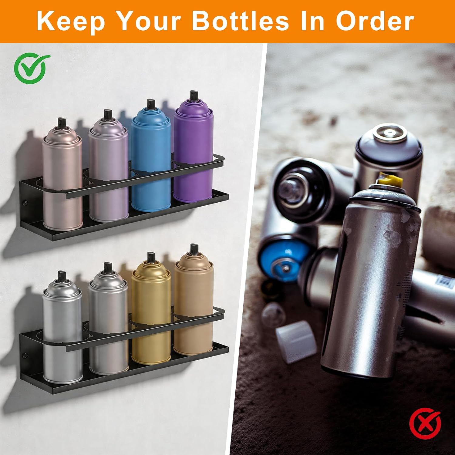 2 Pack Spray Can Holder Organizer, Heavy-Duty 4 Cans Aerosol Can Rack, Wall Mount Steel Multipurpose Storage for Garage, Workspace, Shop, Home