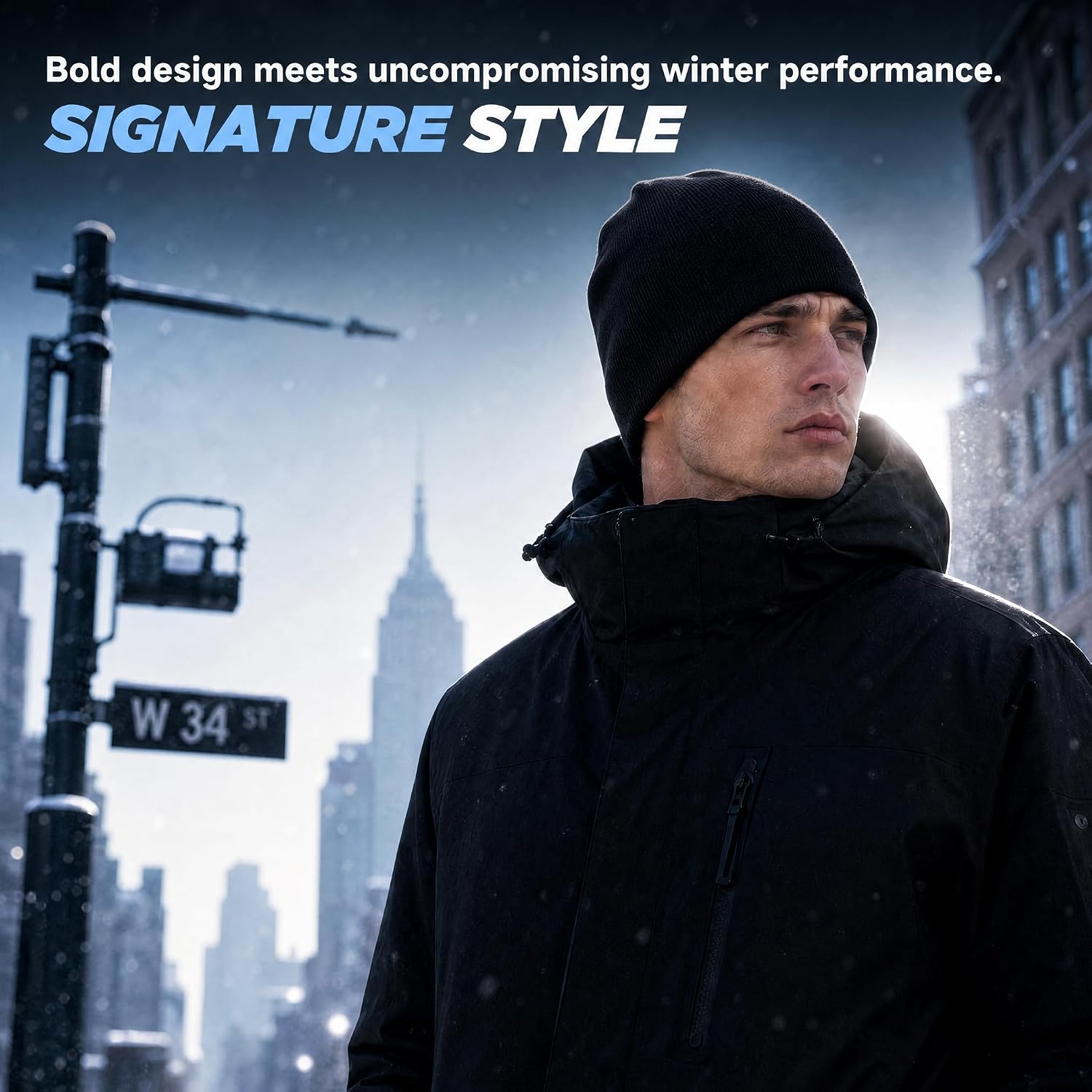 Beanie Hat Warm Thick Knit Winter Skull Cap for Men Women Cool Beanie Outdoor Running Made from Recycled Polyester