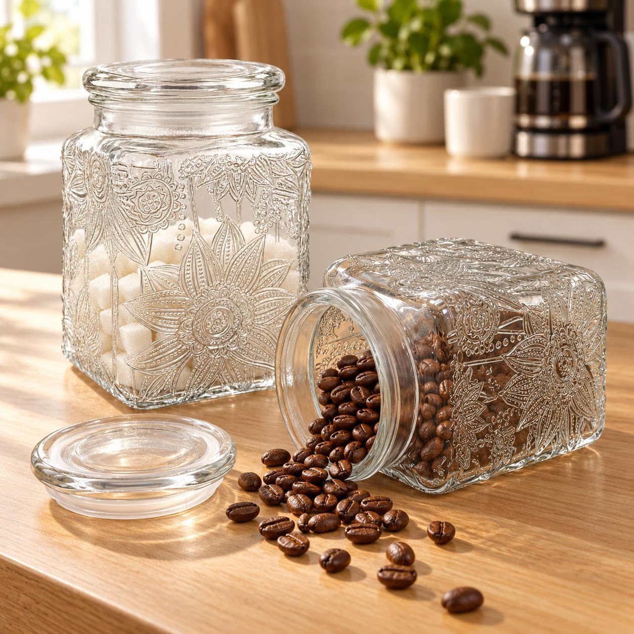 Vintage Glass Jar, 25.3 FL OZ Food Storage Jar with Lid, Decorative Jar for Home Kitchen Coffee, Tea, Candy, Sugar Jar image 4
