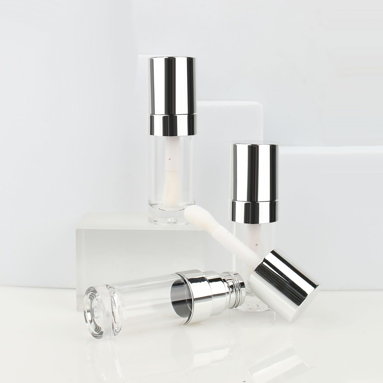 COSIDEA 18pcs Round 8ml 0.27oz r Round silve Empty lip gloss tubes with big large doe foot wand Lipgloss tube containers for lip oil packing