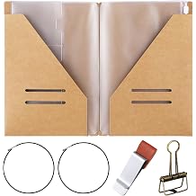 Mooliwe 1 Pack Travelers Journal Notebook Accessories Kit, A5 Size | Kraft File Folder, Zipper Case, Pen Holder, Binder Clip and Elastic Bands, Refillable Insert Organizer for Travel Journals