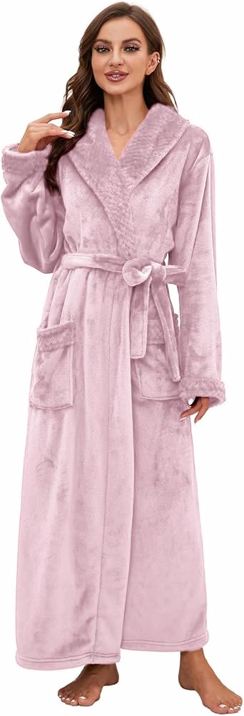 HEARTNICE Womens Long Fleece Robe Soft Plush Robes for Women Warm Bathrobes Comfy House Coat Full-length
