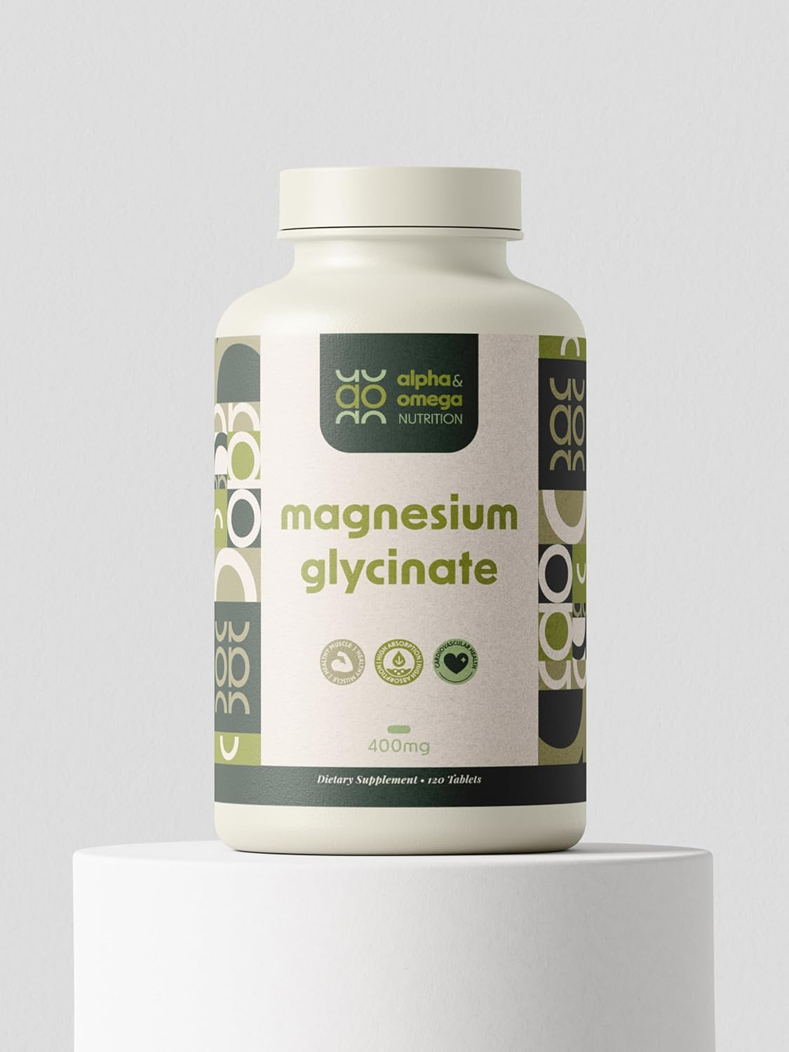 Alpha & Omega Nutrition Magnesium Glycinate 400mg - Supplement to Support Stress Relief, Sleep, Heart Health, Nerves and Muscles, Gluten Free, Non-GMO - 120 Tablets, 2 Month Supply