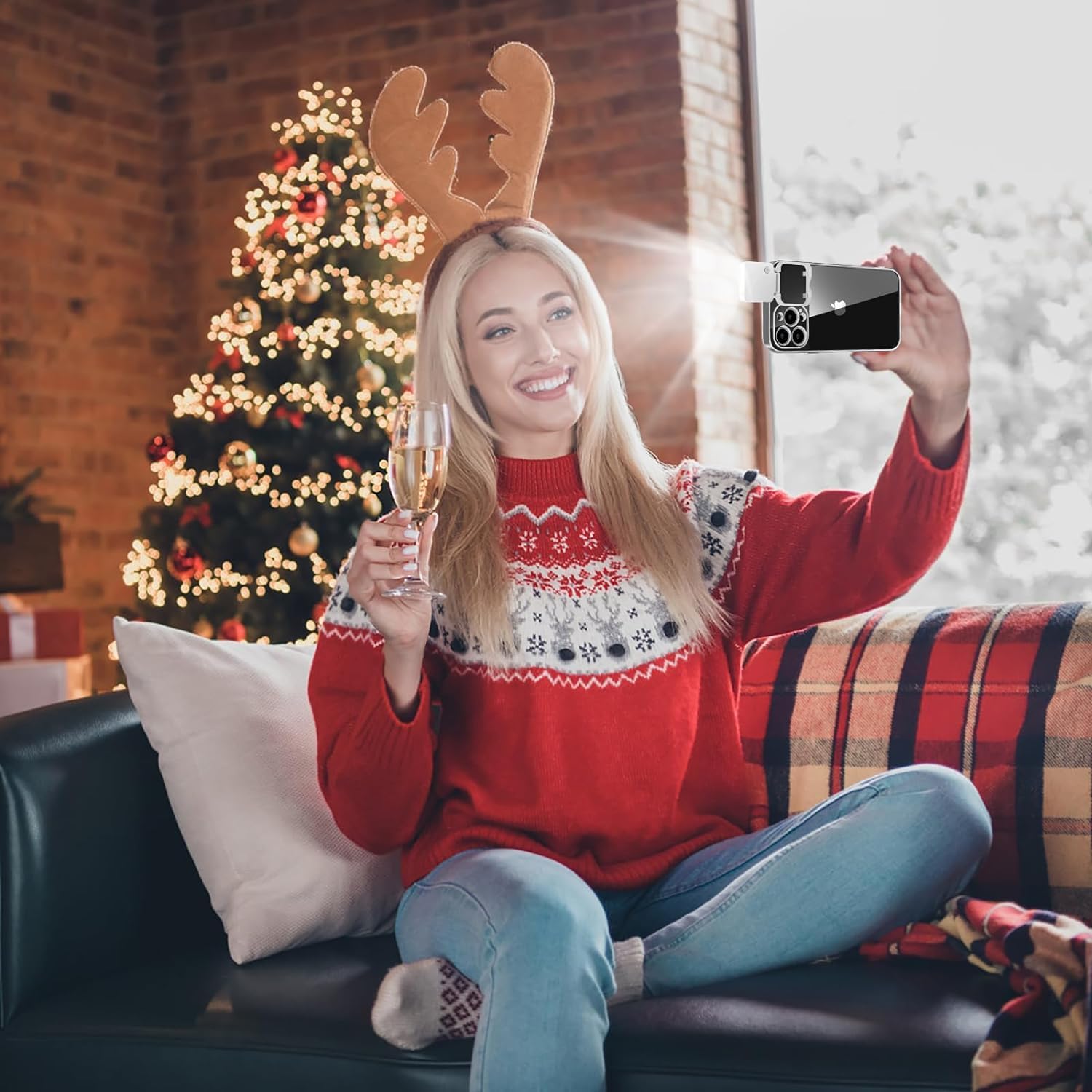Selfie Light for iPhone 12 Pro Max Case with LED Built-in Light-Up Rechargeable for TIK Tok/Stream/Makeup/Live/Video- Selfie (2 Models, 3 Level Brightness) (Clear, for iPhone 12 Pro Max)