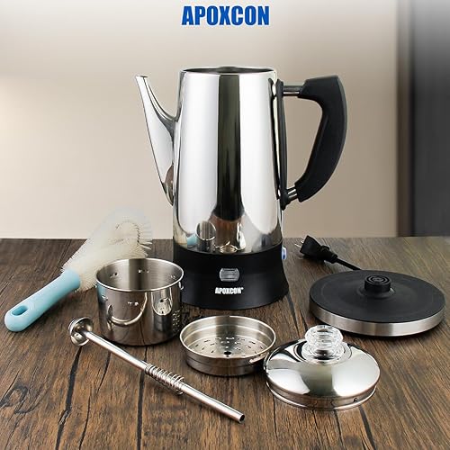 Miniatura 7 de Cafetera eléctrica de acero inoxidable con perilla de vidrio resistente de progreso de preparación transparente e interruptor de encendidoapagado,