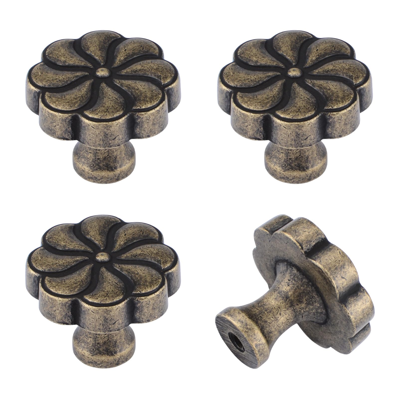 MOROBOR Vintage Zinc Alloy Cabinet Knob, 4Pcs Antique Single Hole Drawer Knobs Decorative Flower Pull Handles for Dresser Cupboard Wardrobe Closet Door Furniture Hardware — image 1