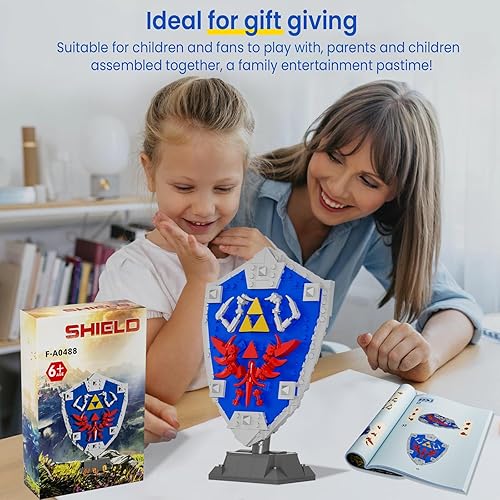 Miniatura 6 de BOTW Hylian Shield - Juego de bloques de construcción, escudo de espada Breath of The Wild Master, juguete con mango y bloques de construcción base