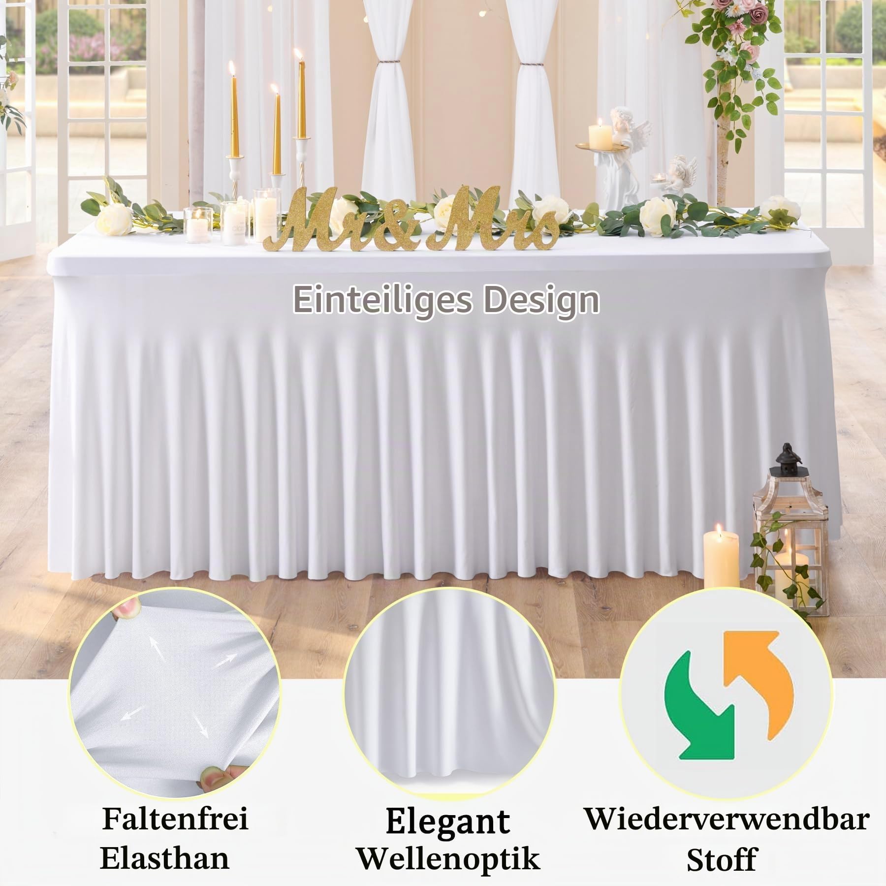 6 Pack Weiße Dehnbare Spandex Tischdecke für 1.8m Rechteckige Tisch, Waschbare und knitterfreie Stretch Tischdecke Rechteckig für Partys Veranstaltungen, Hochzeiten, Bankette, [183Lx76Wx74H] cm