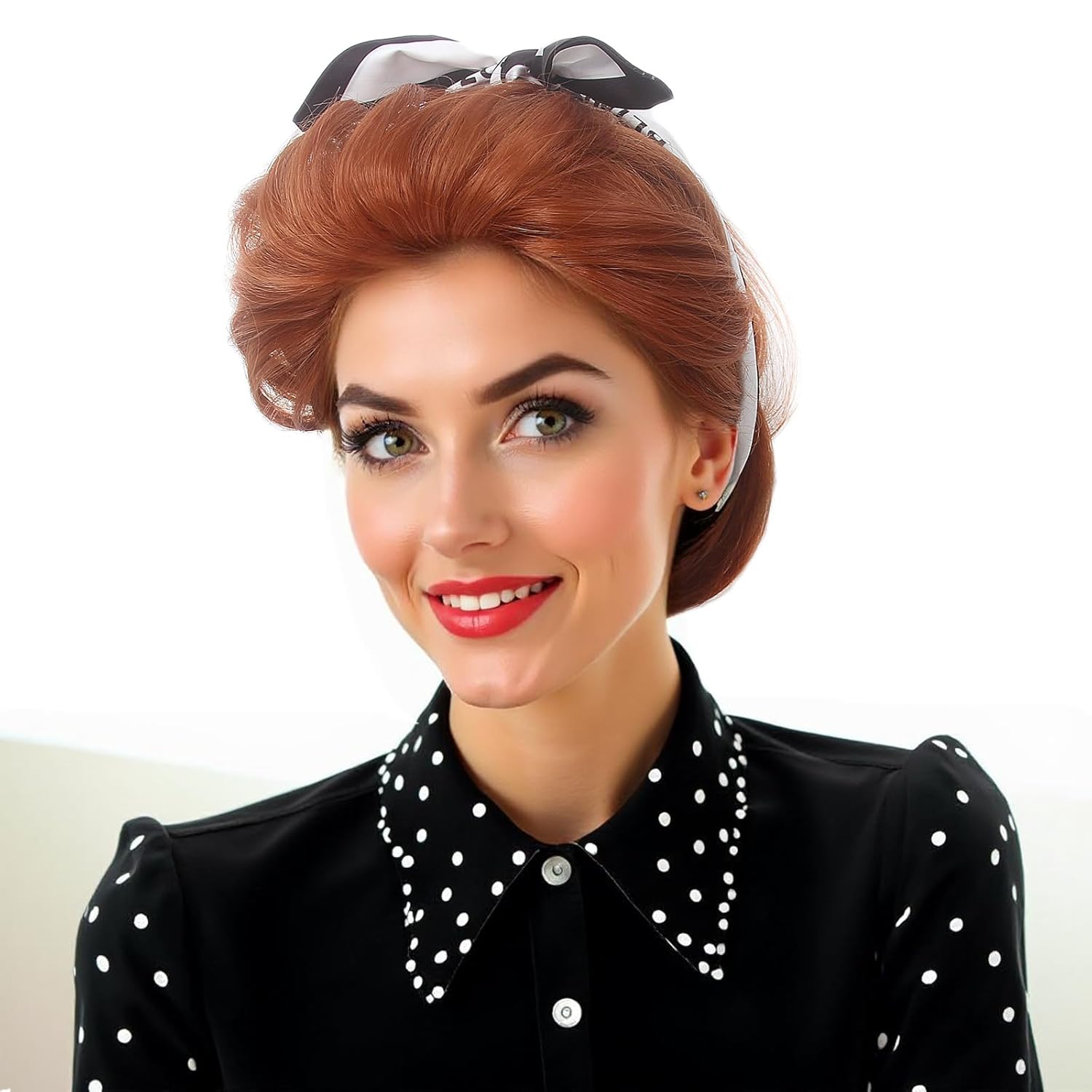 Black Long Curly Beehive Wig Vintage Wig with bangs for Women Costume Cosplay Fancy Dress 60s 70s Retro Wigs (reddish brown)