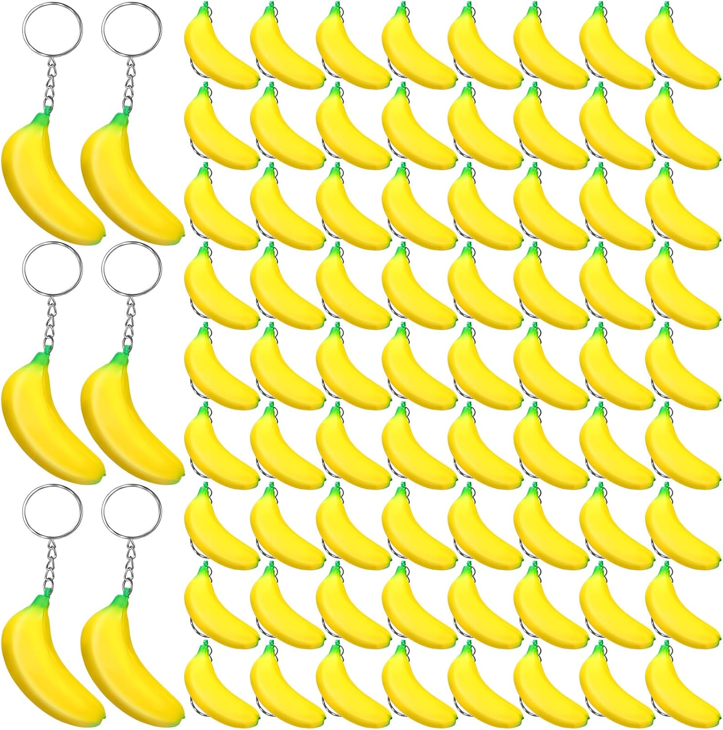 Jexine 80 Pack Banana Keychains Stress Toys Banana Stretchy Toys PU Relief Stress Balls for Back to School Classroom Student Gifts for Birthday Party Favors Easter Stocking
