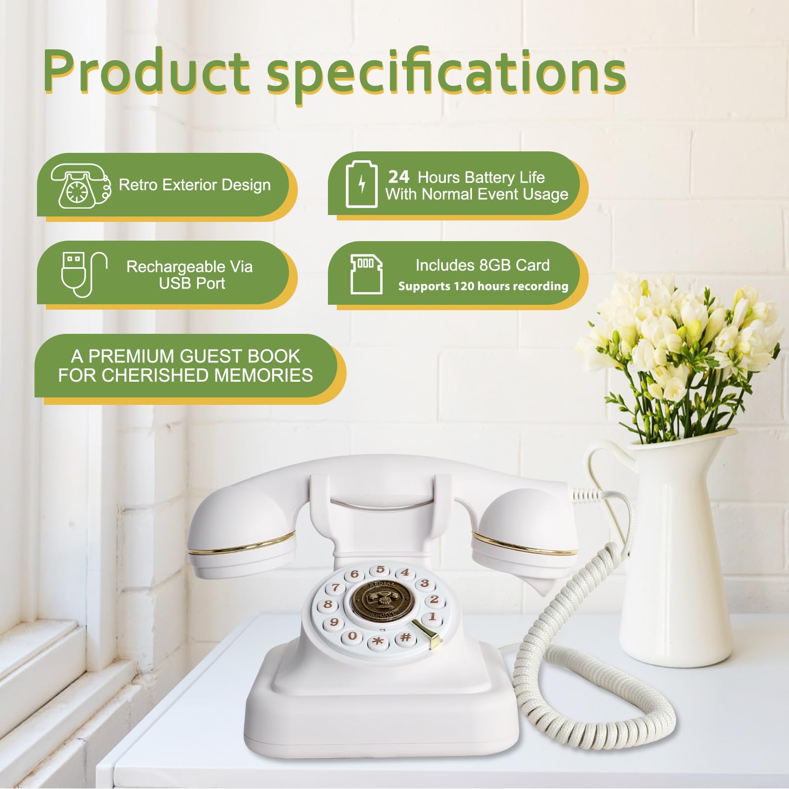 ROOMEDAL Audio Guest Book Wedding Phone- Record Customized Audio Messages with GuestBook – A Personal and Convenient Way to Preserve Your Special