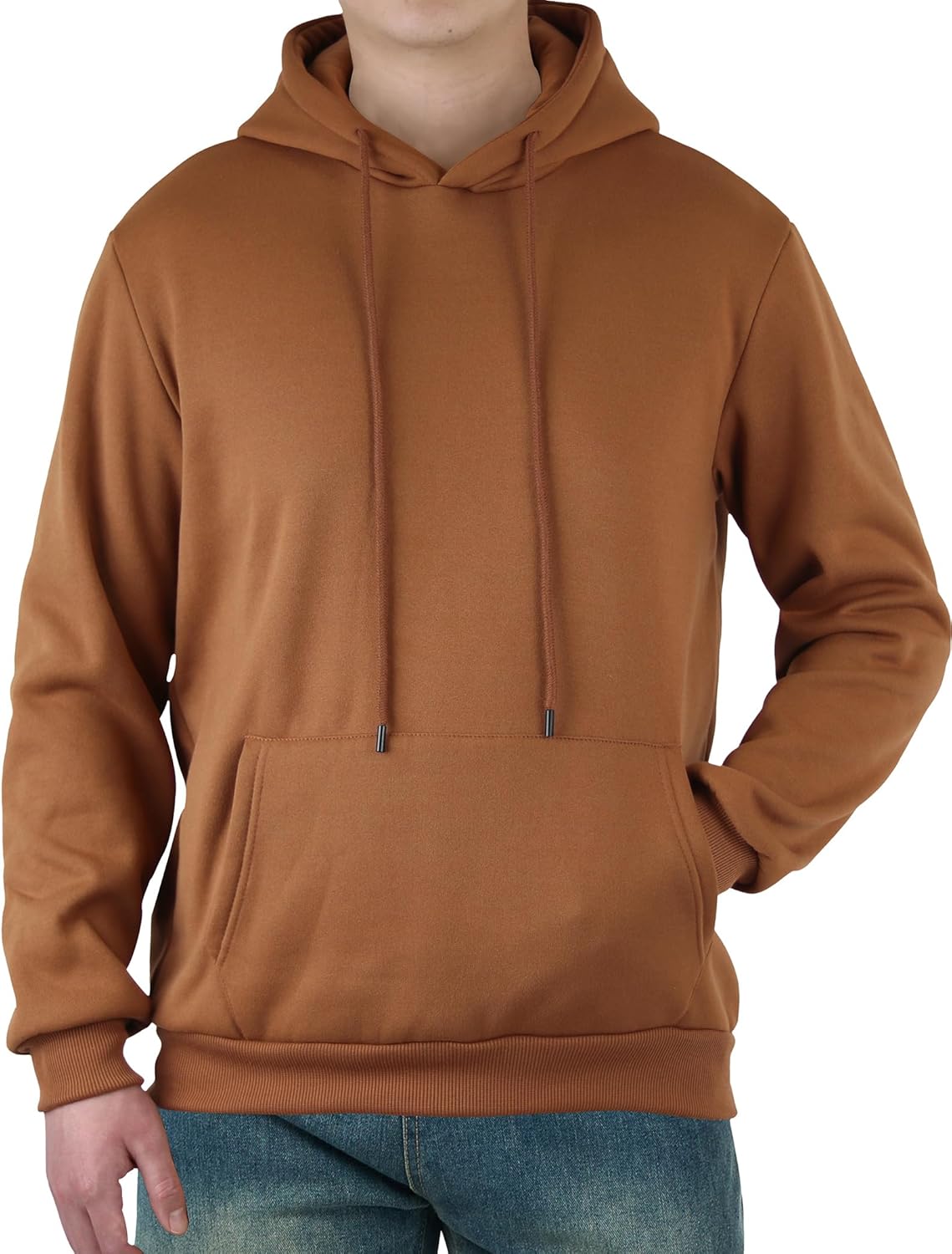 Mens Hooded Sweatshirt Casual Long Sleeve Fleece Hoodies Drawstring Workout Pullover with Kanga Pocket