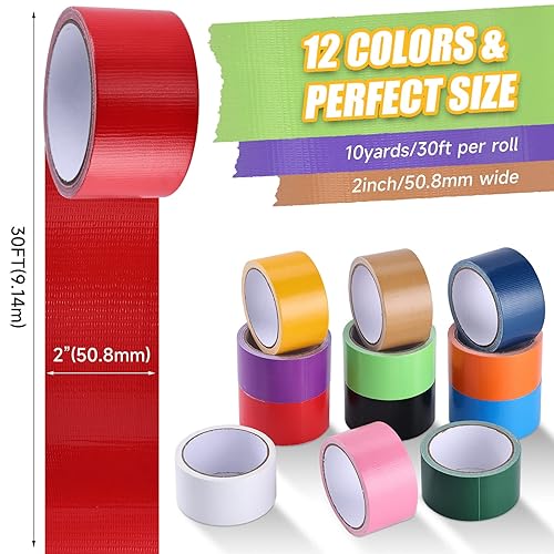 Miniatura 2 de SEBETOW Cinta adhesiva de colores a granel 12 colores surtidos 2 pulgadas x 10 yardas x 12 rollos de cinta de color rollos de cinta adhesiva de arco