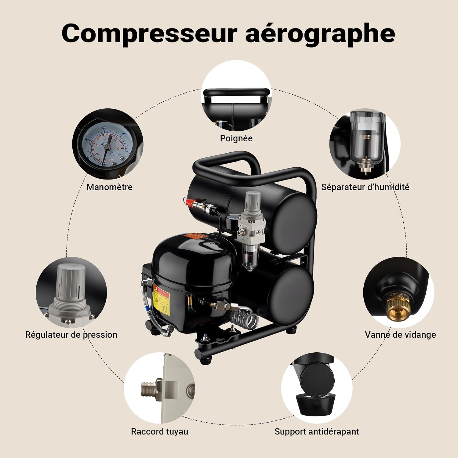Wiltec Airbrush Compressor HO-826 Components Diagram