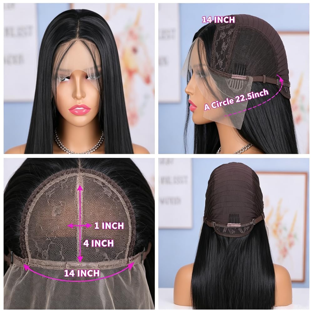 Haarpflege 24 Zoll Schwarze Farbe Gerade Lace-Front-Perücke Für Tägliche Party-Cosplay(3)