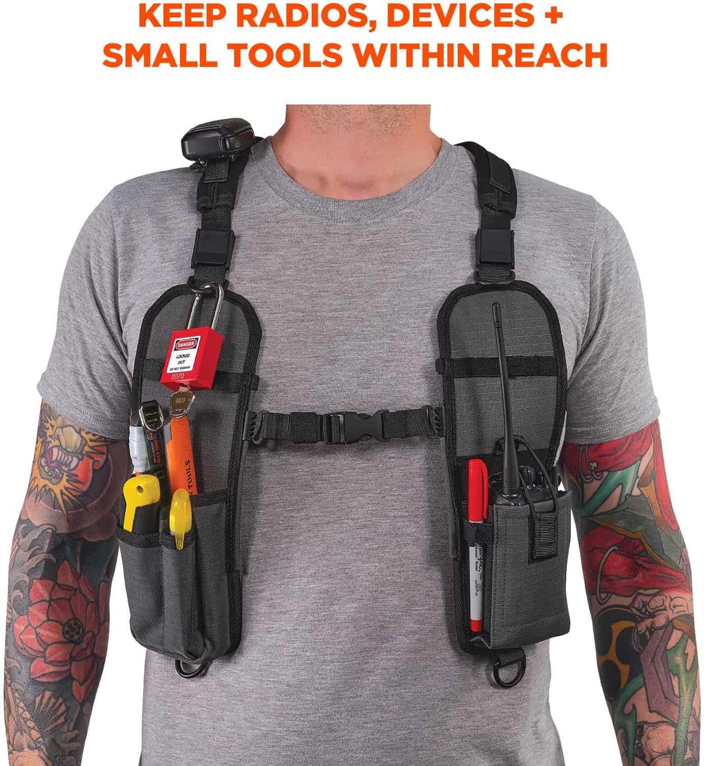 Ergodyne Squids 3144 Dual Shoulder Radio Holster Harness for Barcode Scanners