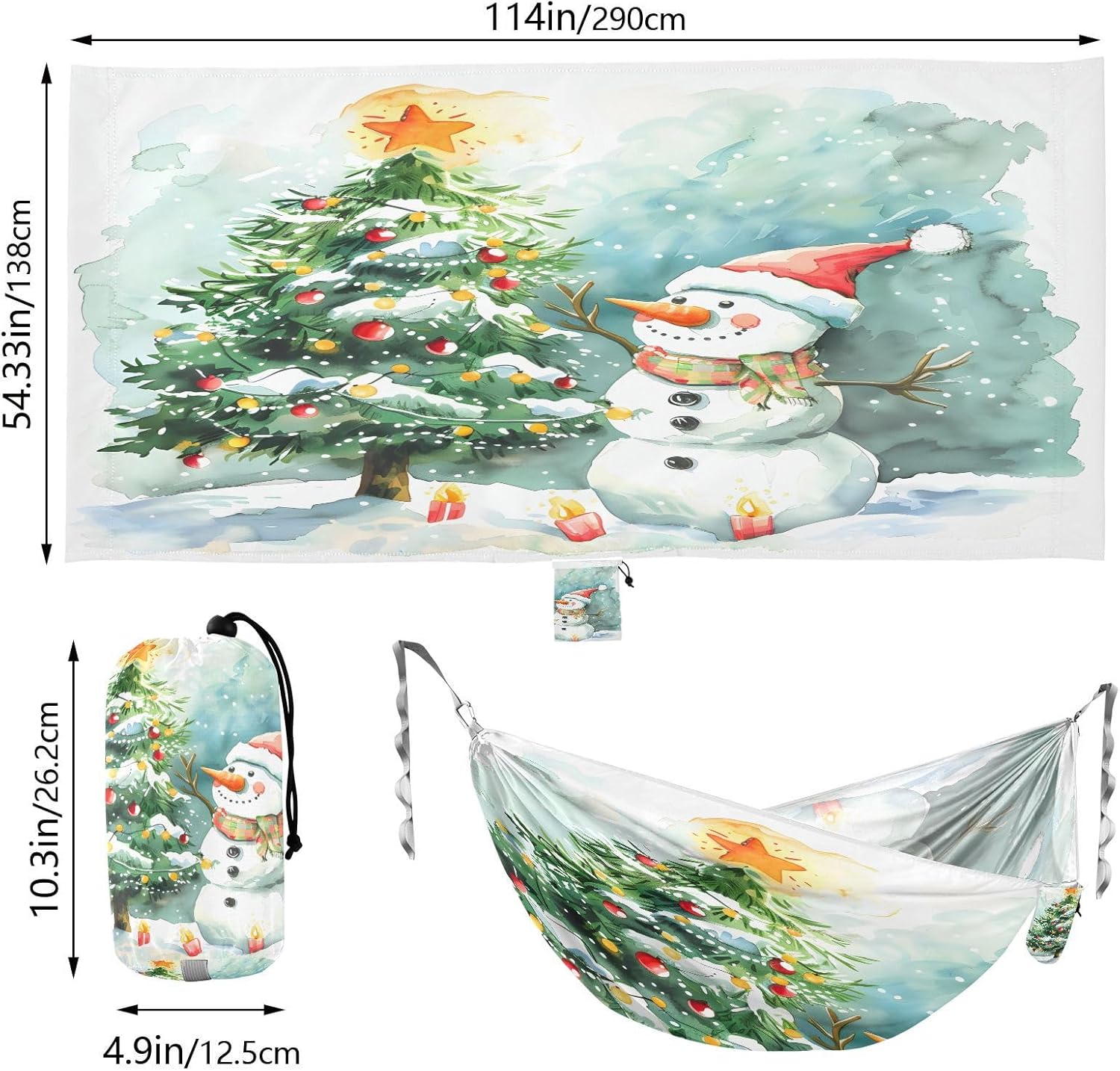 ALAZA Christmas Snowman Camping Hammocks Single or 2 Person 500 lbs Portable Parachute Travel Hammock w/Tree Straps for Hiking Backpacking Indoor Outdoor