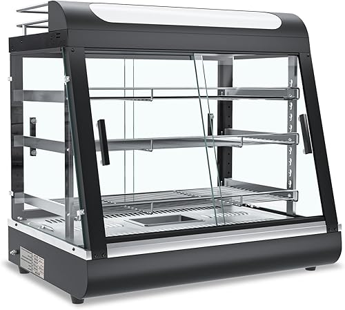 Miniatura 10 de Calentador de alimentos comercial de 3 niveles de 35 pulgadas con estante superior para leche y jugo, gabinete calentador de mostrador para