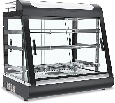 27 inch Countertop Food Warmer Display Case, 3-Tier Commercial Food Warmers with Top Rack for Milk/Bottles for Pizza/Pretzel, 3-Color Lighting, w/Thermometer for Cafeteria Kitchen Restaurant