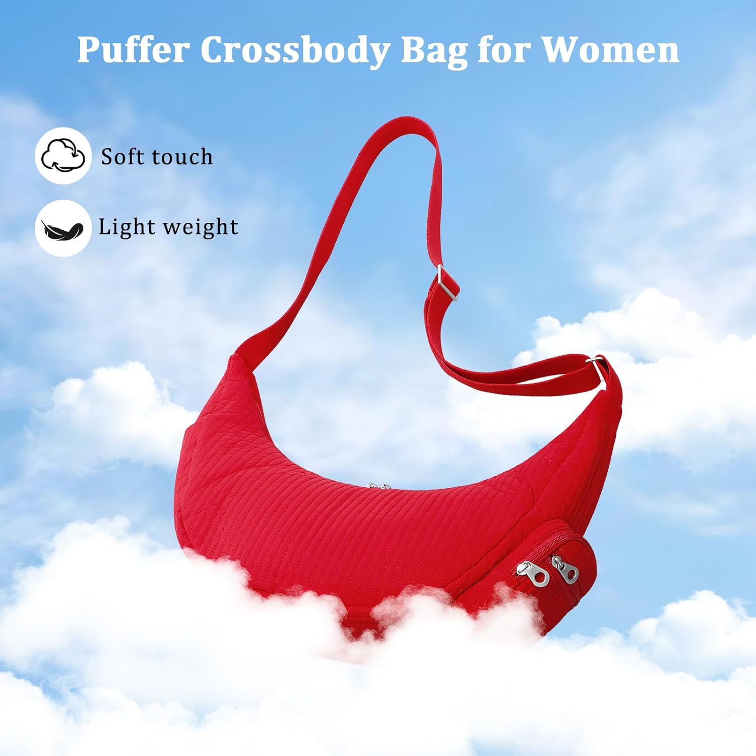 Quilted Crescent Crossbody Bag for Women, Puffer Hobo Bag with Side Bag, Nylon Travel Bag with Adjustable Strap