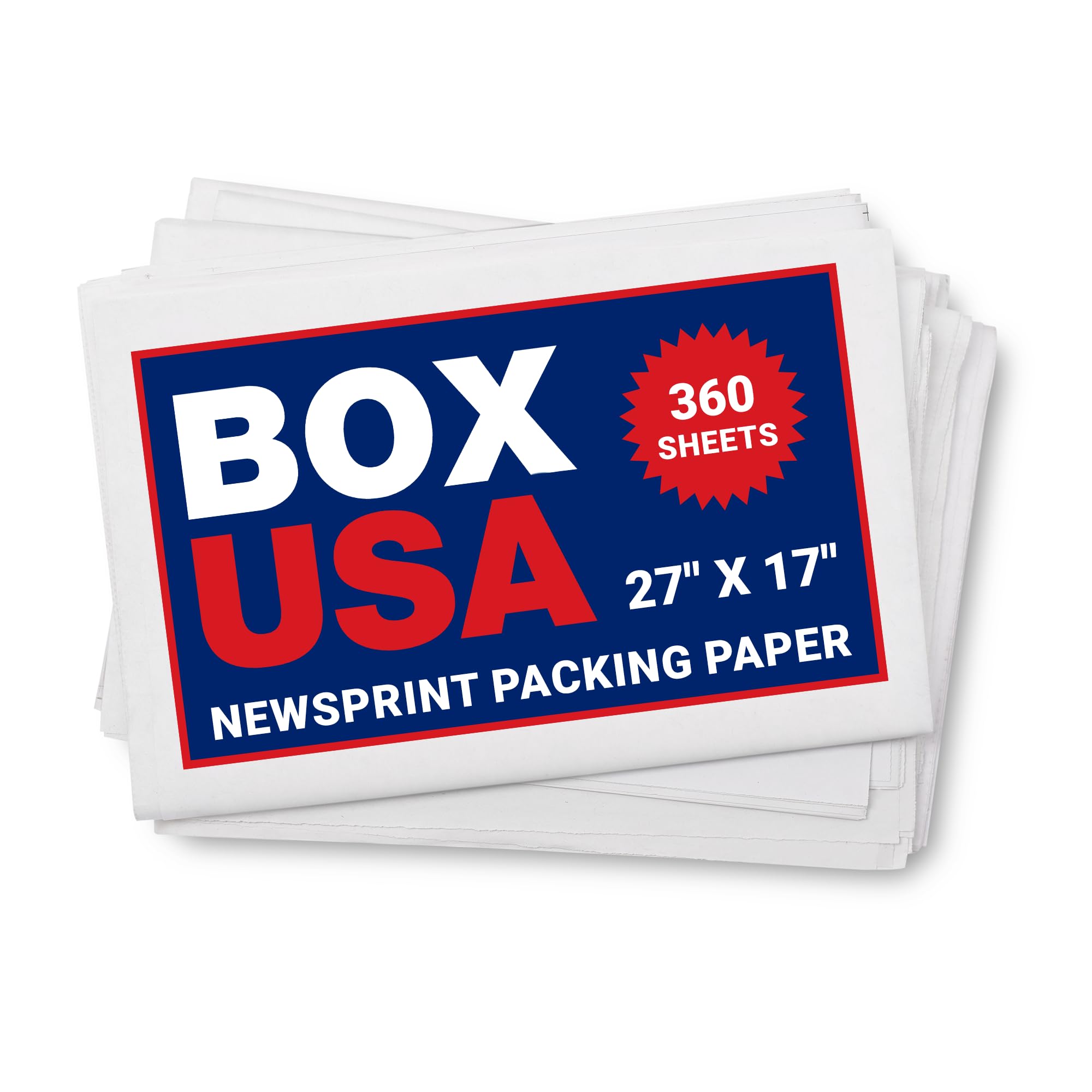 BOX USA Packing Paper Sheets 27" x 17" (360 Sheets, 10 lb) - Newsprint Paper for Shipping, Storage and Moving Supplies, White