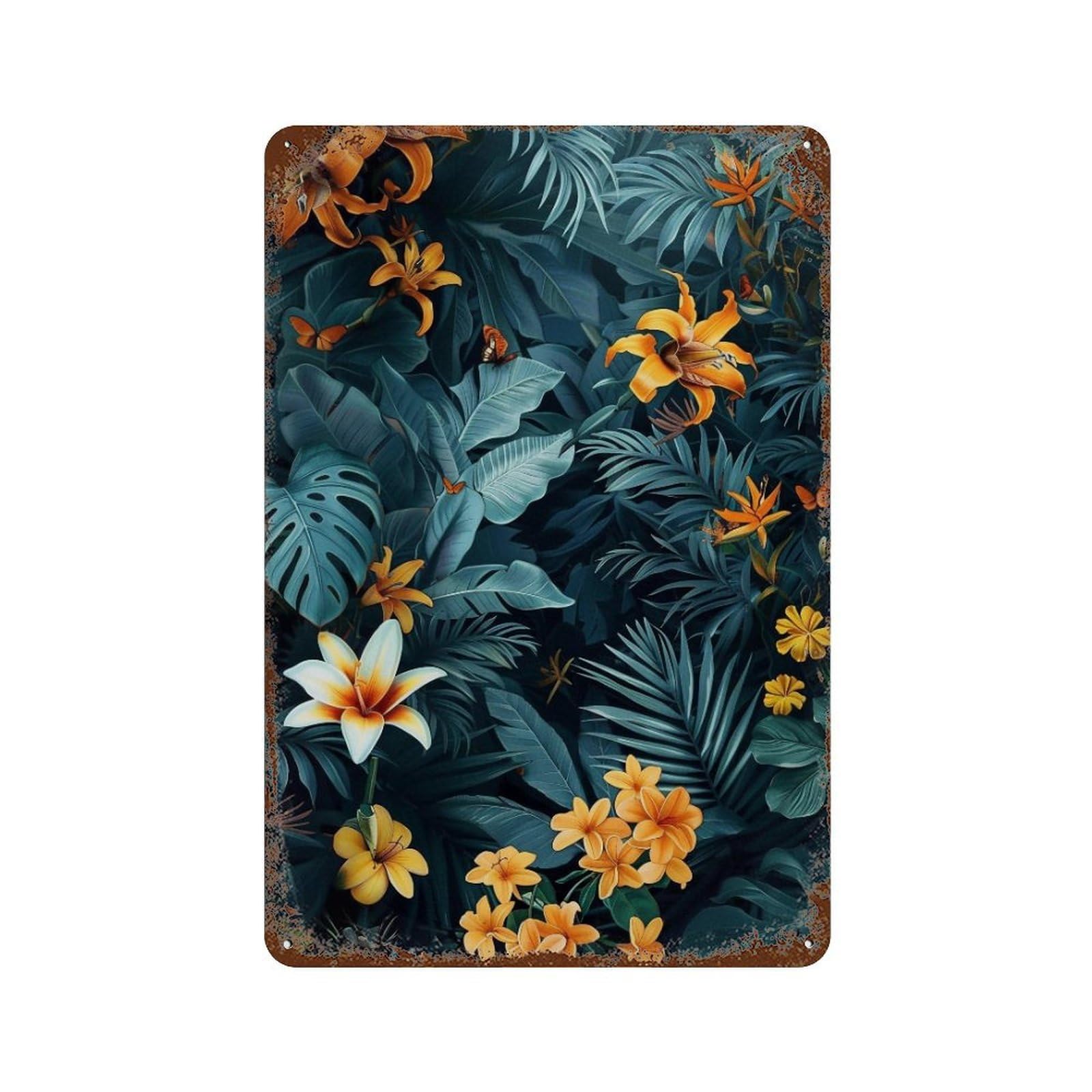 WUJHGRSG Moody Dark Foliage Vibrant Exotic Blossom Vista 02 Wall Art Retro Iron Vintage Metal Tin Sign Poster Modern Decor for Home Cofffee Club Bar Shop Style 30x20cm