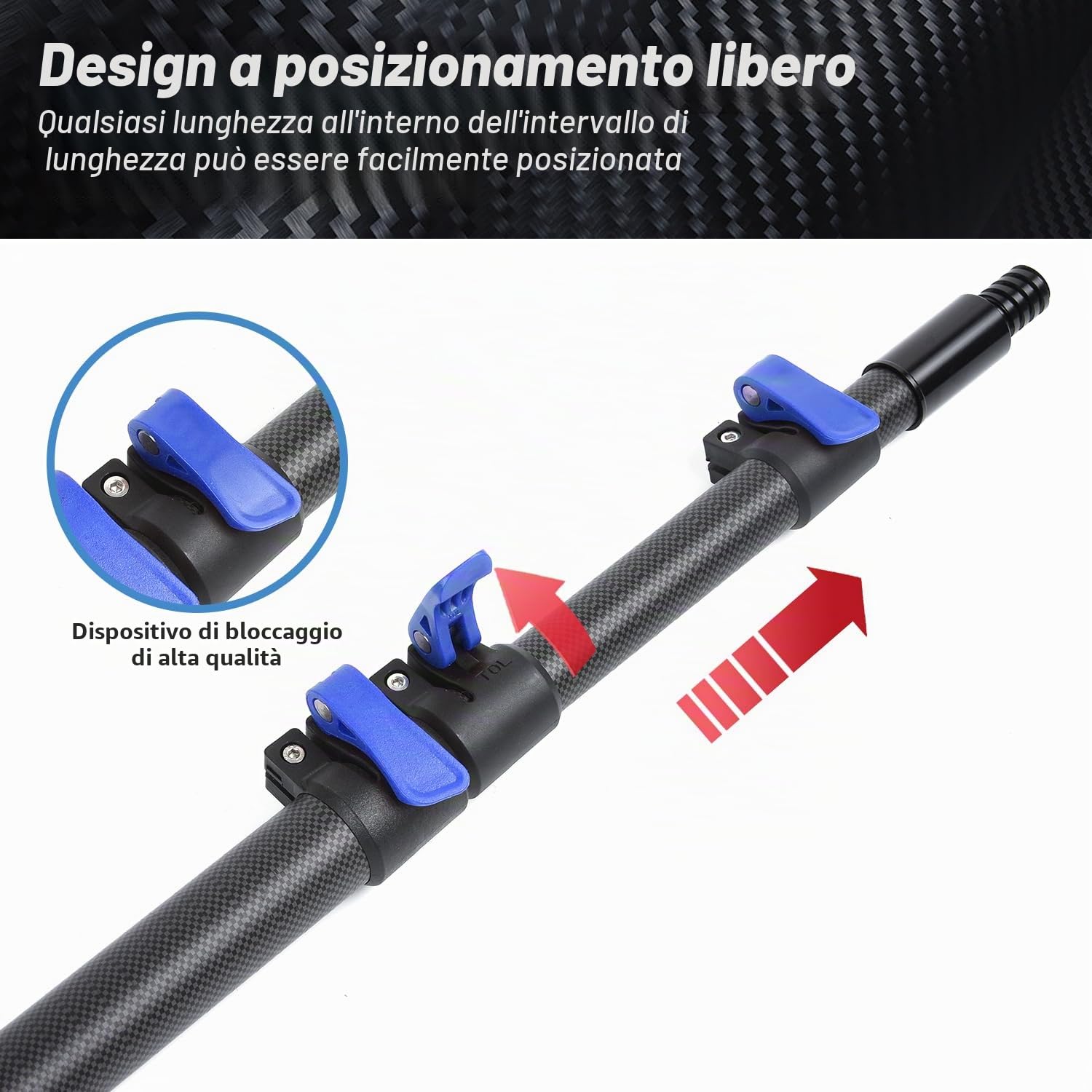 Asta telescopica in fibra di carbonio, 1,12-3,60 m, aste di prolunga per la pulizia di rulli di vernice, asta telescopica leggera e stabile per lavori di pittura con testa filettata universale