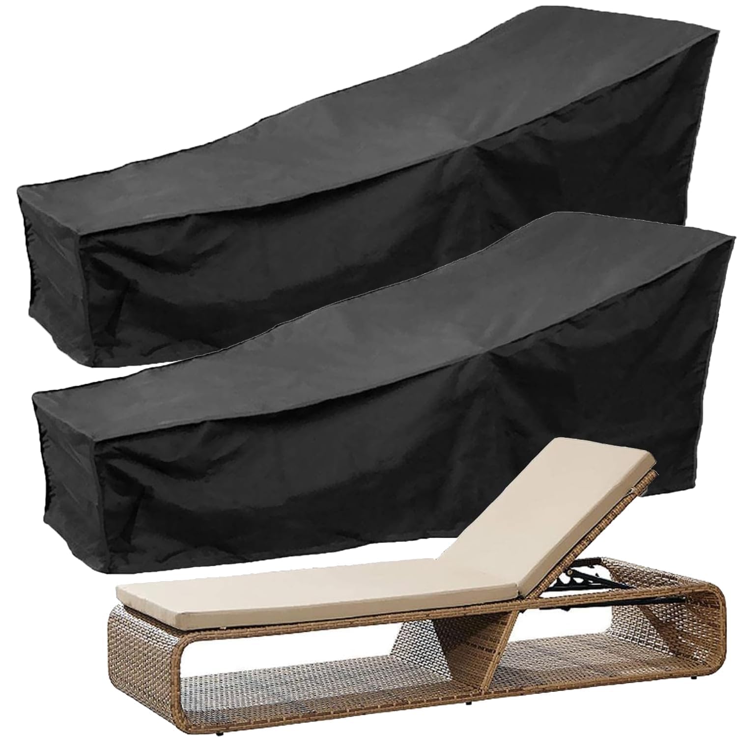 ASelected Pack of 2 Garden Lounger Covers, 210 x 75 x 80 cm, Protective Cover Garden Lounger, Waterproof, 210D Oxford Sun Lounger Cover for Sun Lounger, Windproof Cover for Deck Chair, Deck Chair-image-4