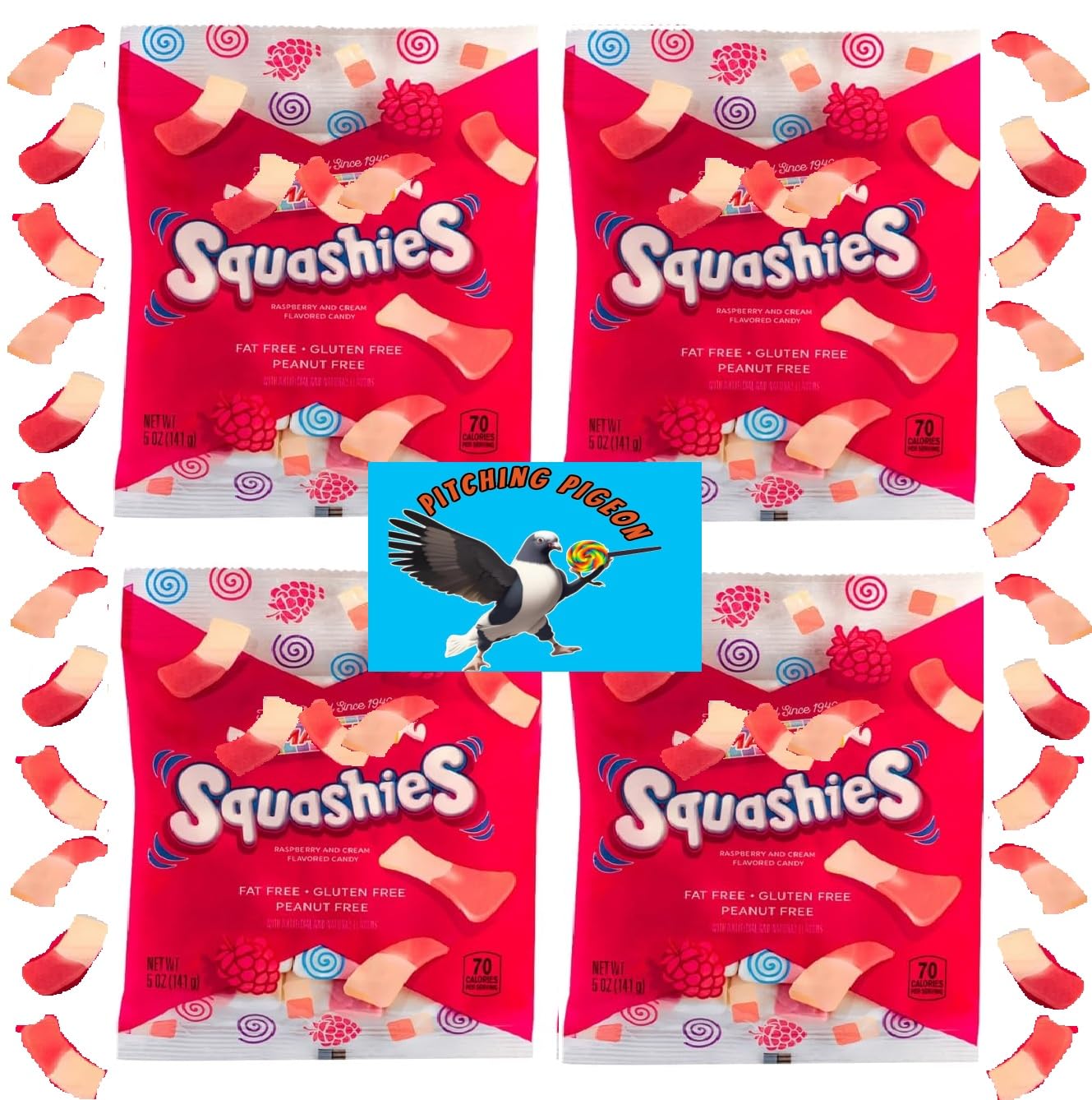Squashies Raspberry & Cream Chewy Marshmallow Gummy Candy – 20oz Total | Soft Pink & White Candy with Fruity Raspberry and Creamy Vanilla Flavor